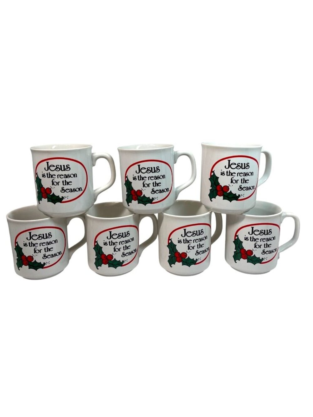 Set Of 8 JSNY Jesus Is The Reason Christmas Mugs With Holly Design Taiwan